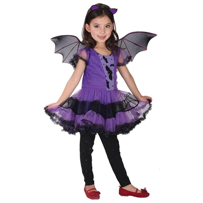 Bezaubernde Hexe Halloween Kostüm Mädchen Halloween Karneval Party Kleid mit Hut und Fledermaus Flügel Halloween Fest von Inn