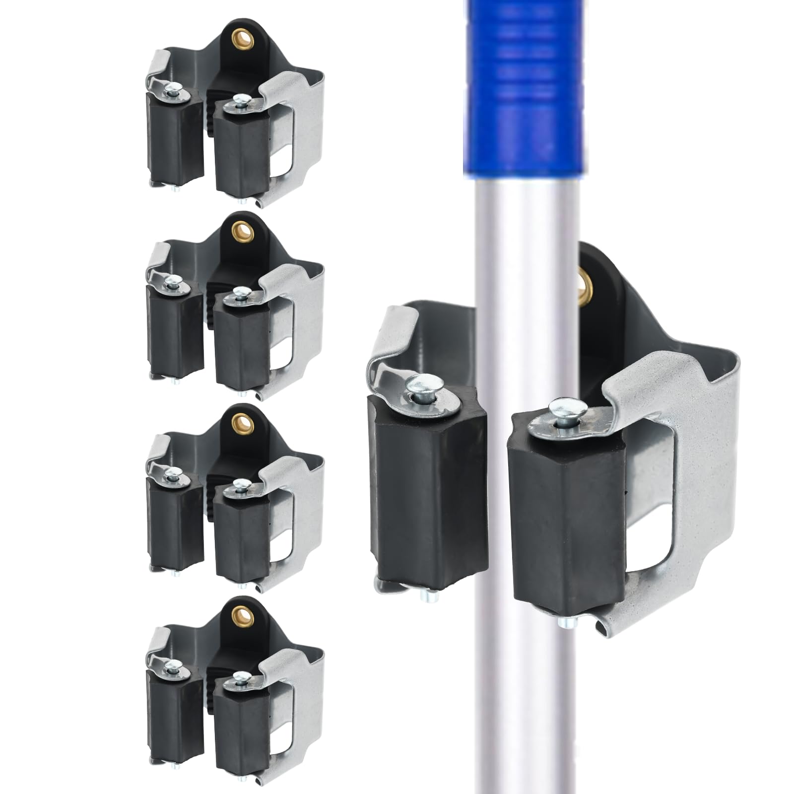 Bowarepro 5 Pcs Mop Holder Wall Mounted Broom Storage with Screws, Mop Broom Storage Rack Hooks Wall Mounted Clips Hangers for Bathroom Organization