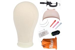 XTREND 21"-24" Canvas Block Mannequin Head for Making Weft/Wig/Hair Extension, Display Styling Mannequin With Wig Stand Set, Manikin Canvas Hair Accessories 22 Inch