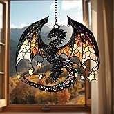 Fantasy DragonChristmas Ornament Colorful Acrylic Suncatcher Stained Glass Effect Window Hanging for Book Lover Bookish Decor Gift for Women mom Grandma