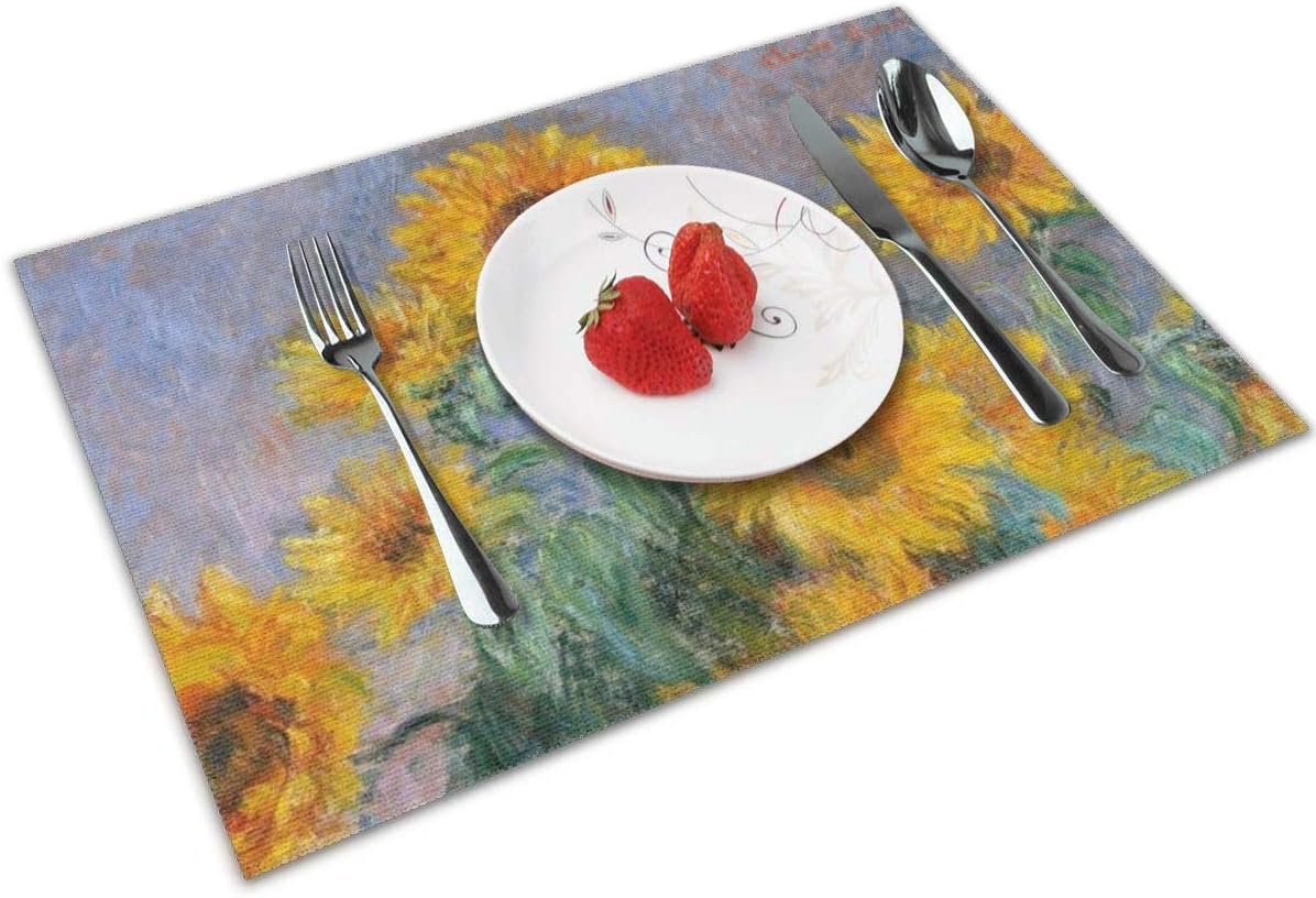 RENGMIAN Sunflower Leaf Painting Placemats Dining Table Mats Heat Resistant 12x18 in
