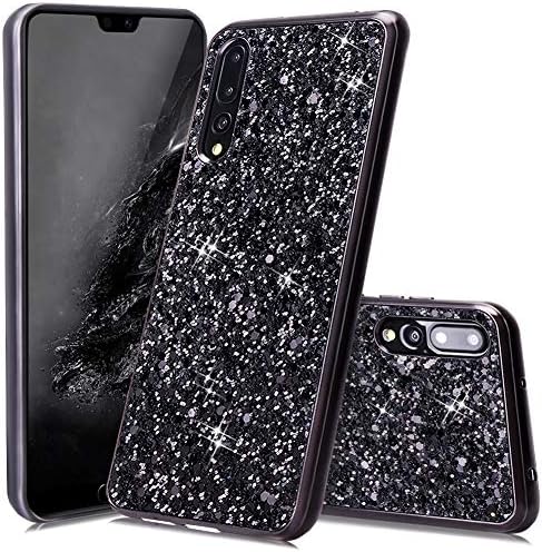 HUDDU Huawei P20 Pro Case, Glitter Sparkles Shinny Hard Case Bling Anti-Scratch Back PC Diamond Cover Bumper Case Protective Phone Case for Huawei P20 Pro Rose Gold Black