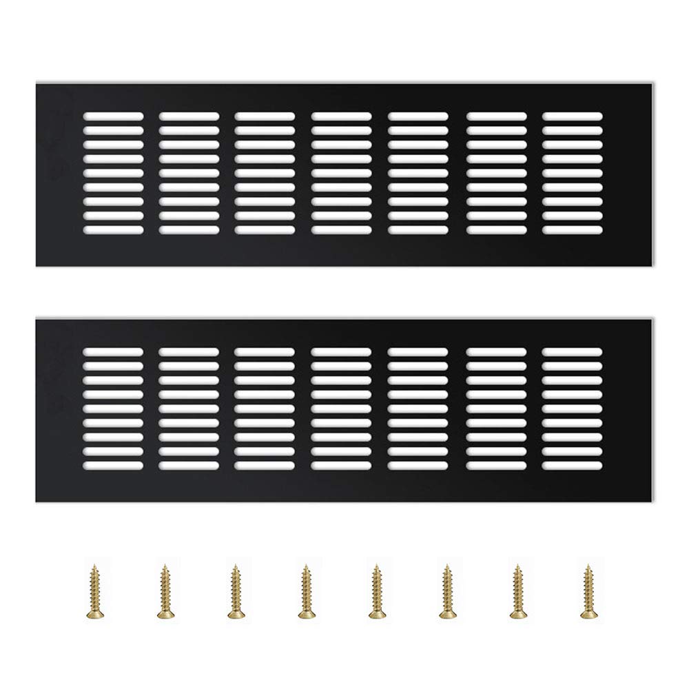 YUE Qin 2 Pieces Air Vent Grille Cover,Vent Cover Cupboard Vents Fridge Vent Louvred Wall Vent Grille,Black（30 * 8 * 1.5cm）