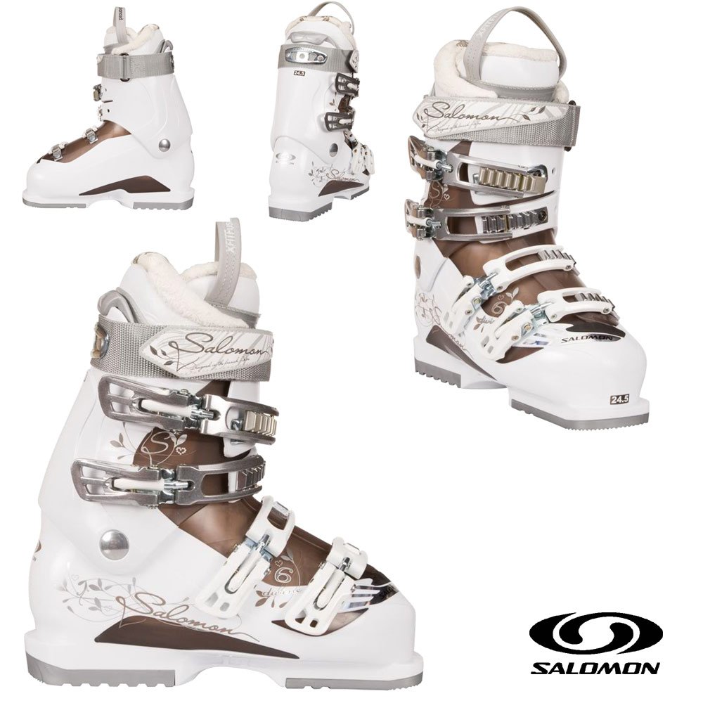SALOMON DIVINE 6 WOMEN'S DOWNHILL SKI BOOTS SZ 6 / 6.6 278MM WHITE CHOC