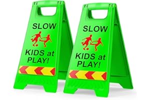 CRAGIEER 2 Pack Kids at Play Safety Signs for Street, Children at Play Safety Signs with Reflective Tape 17.5" Height Double-Sided Easier to Identify, Slow Down Kids at Play Sign for Street Neighborhoods Community(Green)