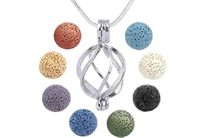 boqopod Essential Oil Diffuser Necklace Twisted Ball Aromatherapy Locket Pendant with 8 Lava Stone Balls 0.24'