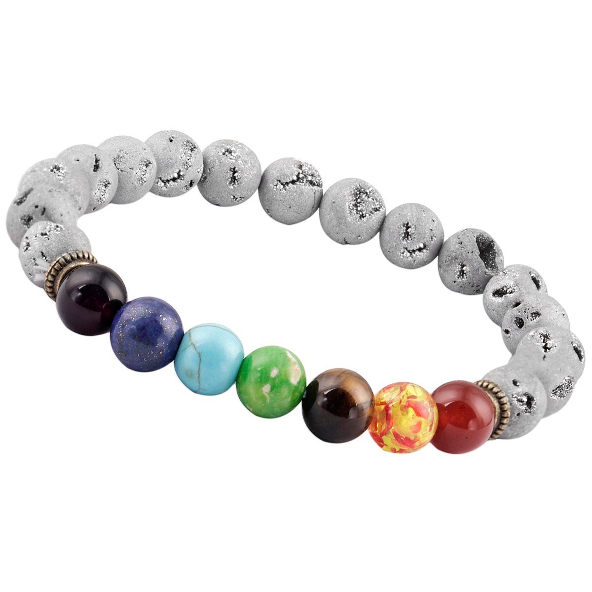 mookaitedecor 7 Chakras Stone Bracelet,Gemstone Stretch Beads Bracelet for Yoga Meditation Healing Crystal