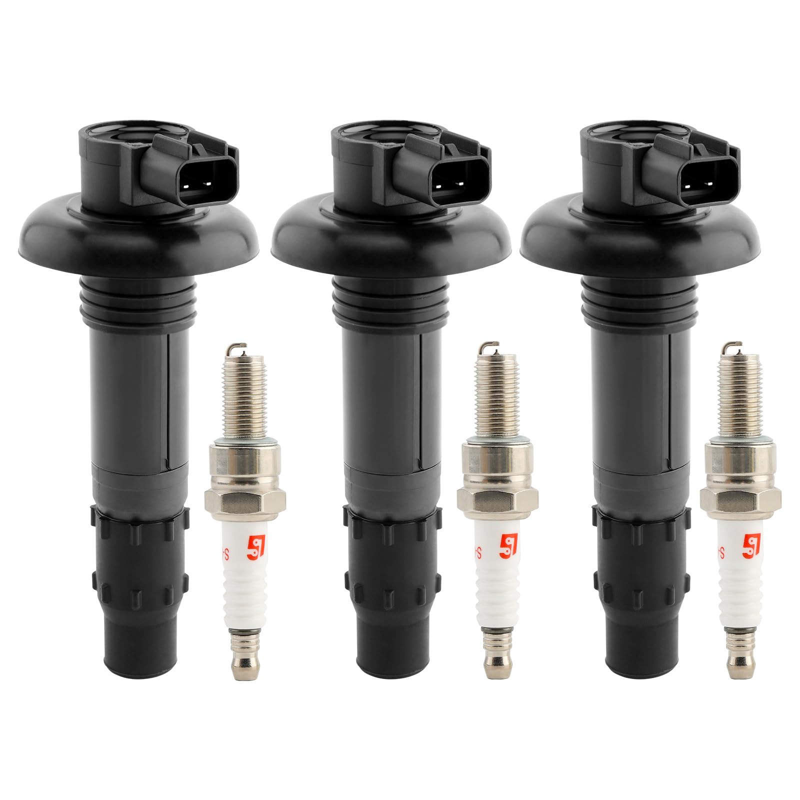 Photo 1 of Ignition Coil Pack & 10mm Spark Plugs Compatible with Sea-Doo RXT 215 255 260 RXP 155 215 255 260 GTX 4TEC 155 215 260 GTR 215 GTI 130 155 215 GTS 130 Replaces# ?420664020, 296000307 Set of 3