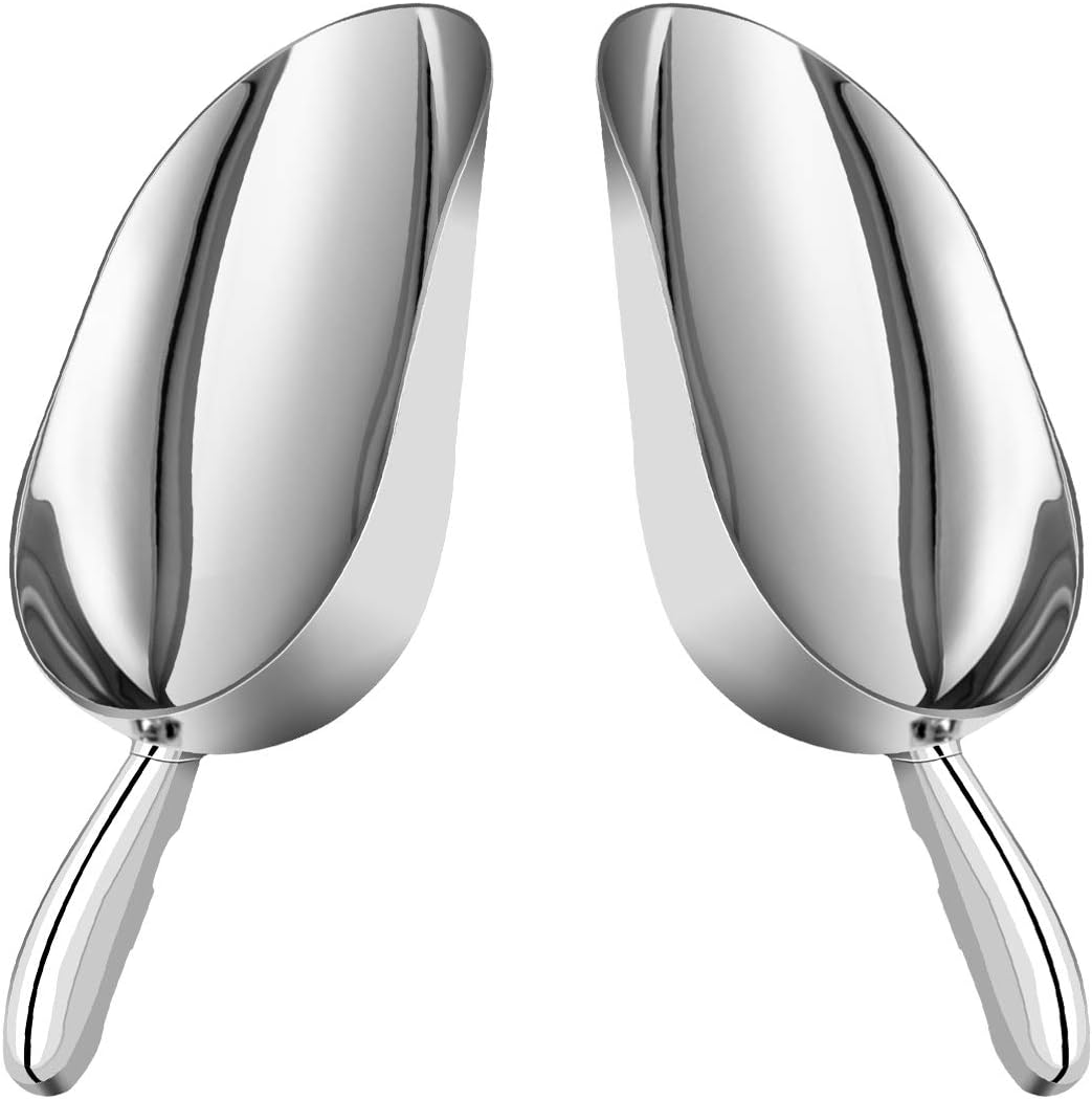 Goplus 2PCS Ice Scoop, 12oz Cast Aluminum Food Candy Scooper Flat Bottom, Perfect for Kitchen Bar Party Wedding, Set of Two (Silver)
