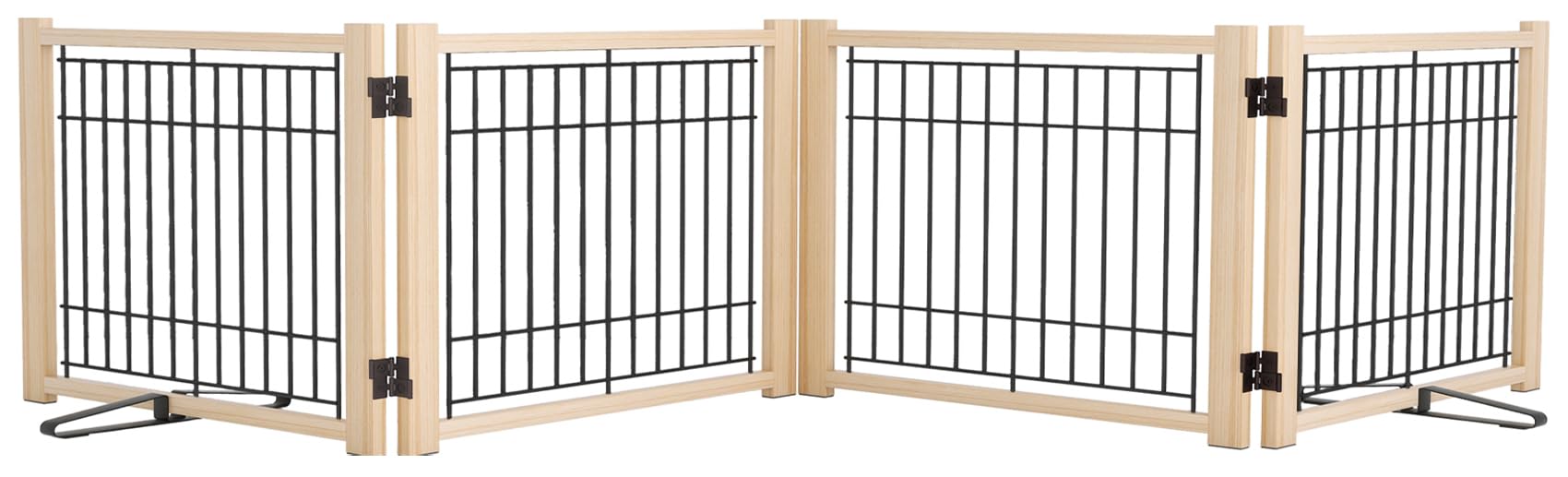 YOCAN ペットゲート ペットフェンス 木製犬用ゲート 置くだけ 折りたたみ ついたて ペット 倒れない 飛び出し 脱走防止 中小型犬用 高さ43cm 幅234cm 4枚パネル商品画像