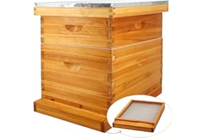 MayBee 10 Frame Screened Bottom Board Beehive Dipped in 100% Beeswax, Bee Hives Kit Includes 1 Deep Boxes & 1 Medium Box with Beehive Frames and Wax Foundations. Preferred for Summer