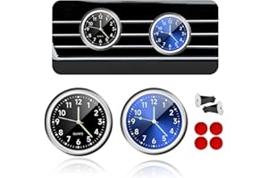 Gasedin 2 PCS Car Clock, Mini Luminous Pointer Clock Stick on Automotive Dashboard, Self Adhesive Round Clocks Watch Universal for Most Vehicles, Decorative Car Accessories (Black+Blue)