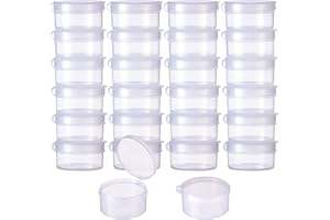 BENECREAT 30 Pack Round Clear Plastic Bead Storage Containers Box Case with Flip-Up Lids for Items,Pills,Herbs,Tiny Bead,Jewerlry Findings, and Other Small Items - 1.26x0.7 Inches