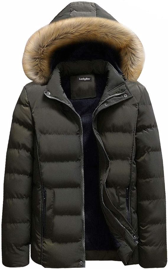 LuckyBov Men Fleece Lined Down Quilted Puffer Jacket Thermal Waterproof