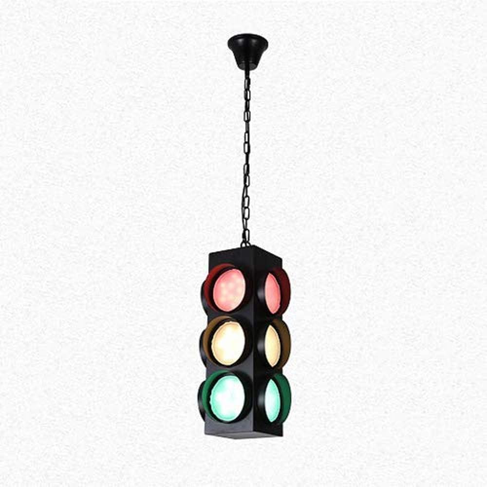 Cxwcy Retro Wrought Iron LED Traffic Light Chandelier Creative Hanging Lamp Industrial Style Commercial Ceiling Light Personality Bar Clothing Store Restaurant Decoration Pendant Lamp