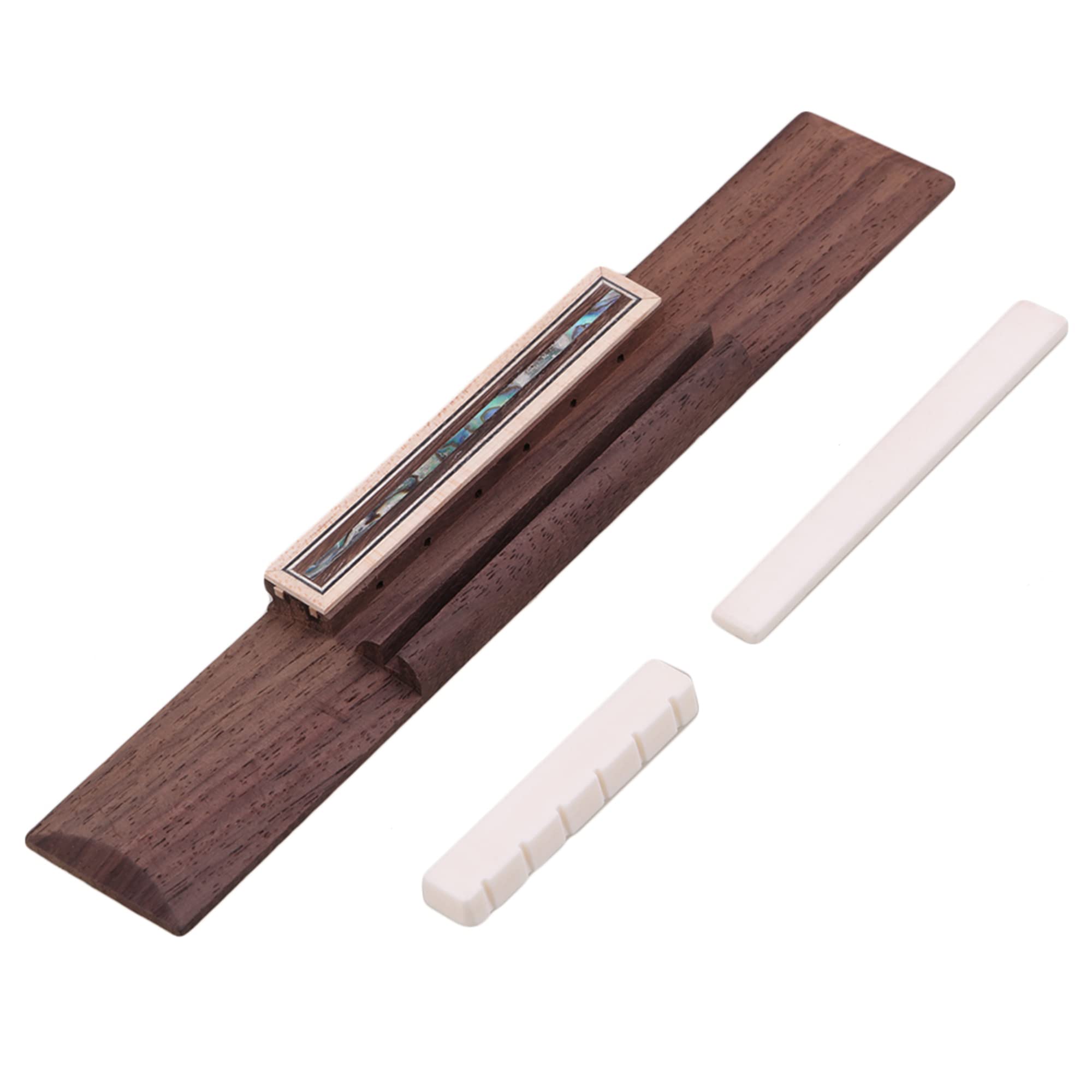 Photo 1 of logyues Rosewood Classical Guitar Bridge with Bone Saddle Nut Acoustic Guitar Replacement Part Set Abalone Shell 6 String