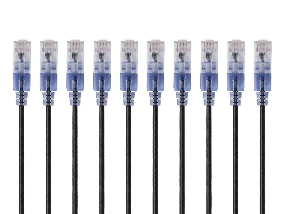 Monoprice Cat6A Ethernet Patch Cable - Snagless RJ45, 550Mhz, 10G, UTP, Pure Bare Copper Wire, 30AWG, 10-Pack, 14 Feet, Black - SlimRun Series