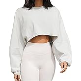 Meladyan Women Long Sleeve Crewneck Crop Top Tee Shirt Sweatshirt Casual Solid Loose Fit Workout Cropped Pullover Tshirt Grey White