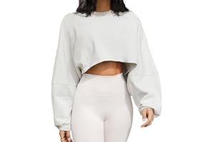 Meladyan Women Long Sleeve Crewneck Crop Top Tee Shirt Sweatshirt Casual Solid Loose Fit Workout Cropped Pullover Tshirt