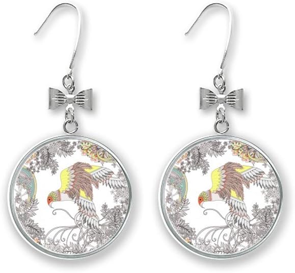 Amazon.com: Wing Flower Tree Bird Ukiyo-e Bow Earrings ...