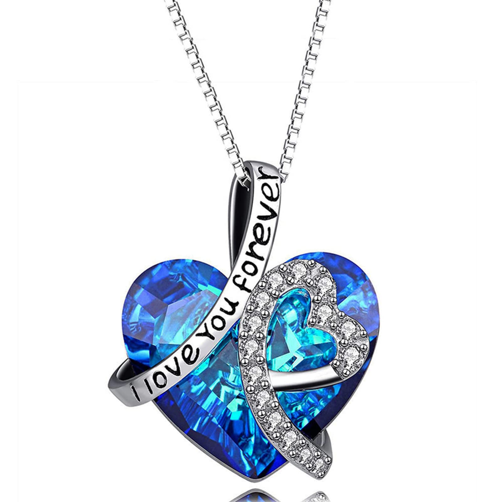 Sfoni Silver Necklace for Women Girlfriend - Genuine 925 Sterling Silver Heart Necklace - Silver Pendant Necklace for Girls- Gift for Mum Mother’s Day, with Jewellery Box