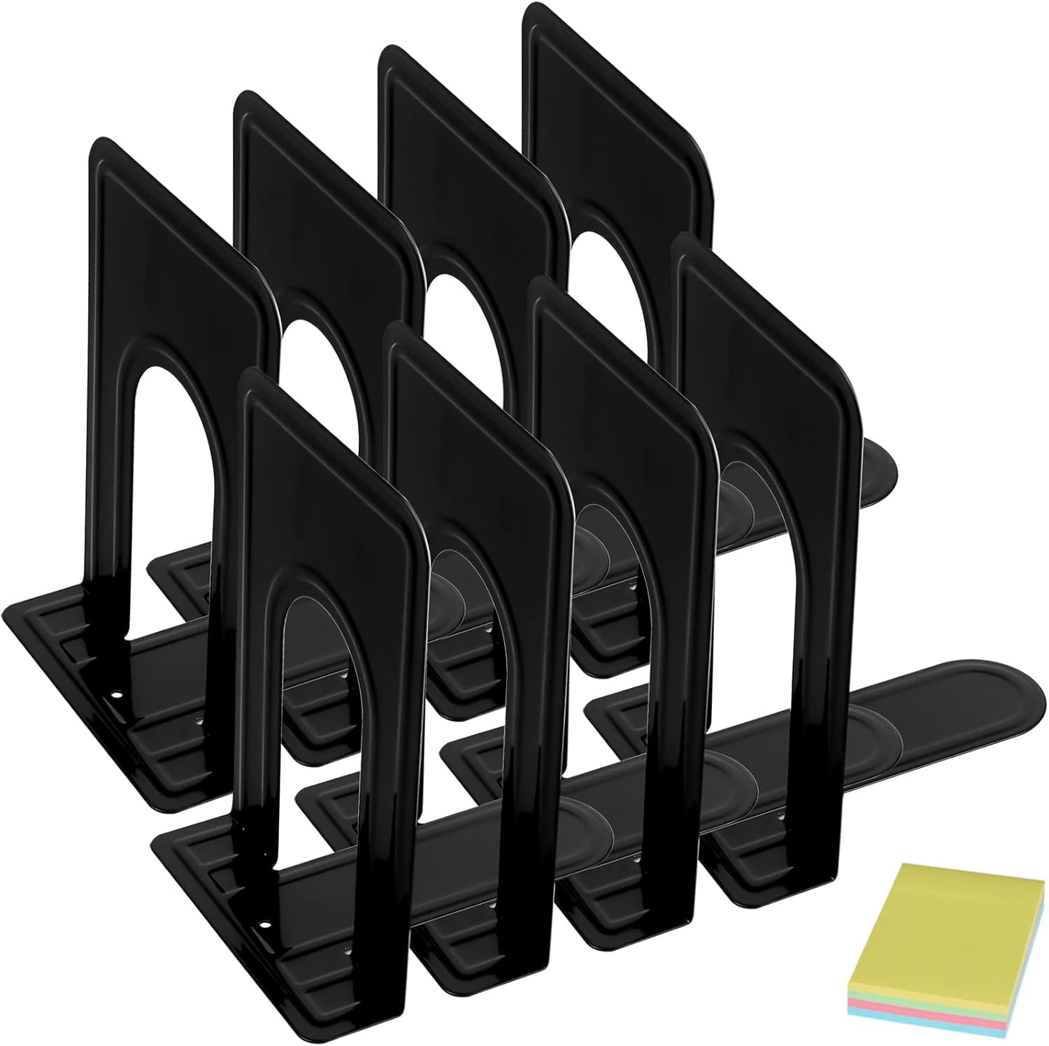 DARUITE Metal Book Ends for Shelves, Bookends Heavy Duty, Book Stopper Decorative Bookend for Home School Office Library, Student Teacher Bookworms Gift (Black, 4 Pairs, Height 19cm)