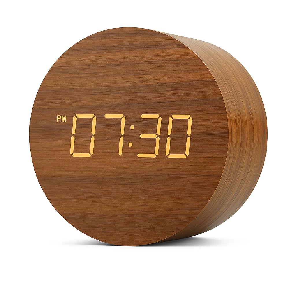 Photo 1 of **MISSING POWER ADAPTER**Edssica Wooden LED Digital Alarm Clock for Desk – Modern Aesthetic Wood Clock with Adjustable Brightness, 3 Alarms, Large Display, AC Powered (Stays On When Plugged in)