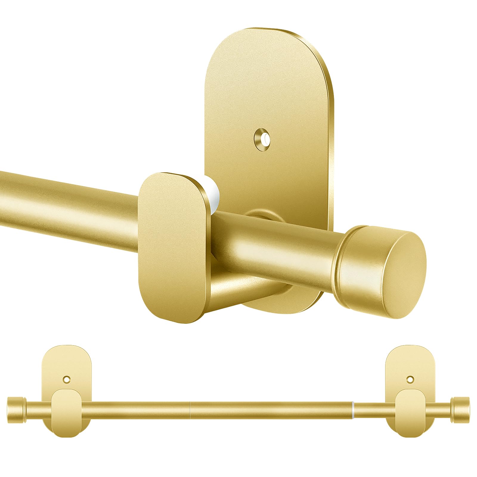 Photo 1 of Curtain Rods No Drilling 48 to 84 Inch, HOTOZON 5/8 Inch No Drill Curtain Rods for Windows with Adhesive Brackets, Renter Friendly Adjustable Small Drapery Rod, Gold