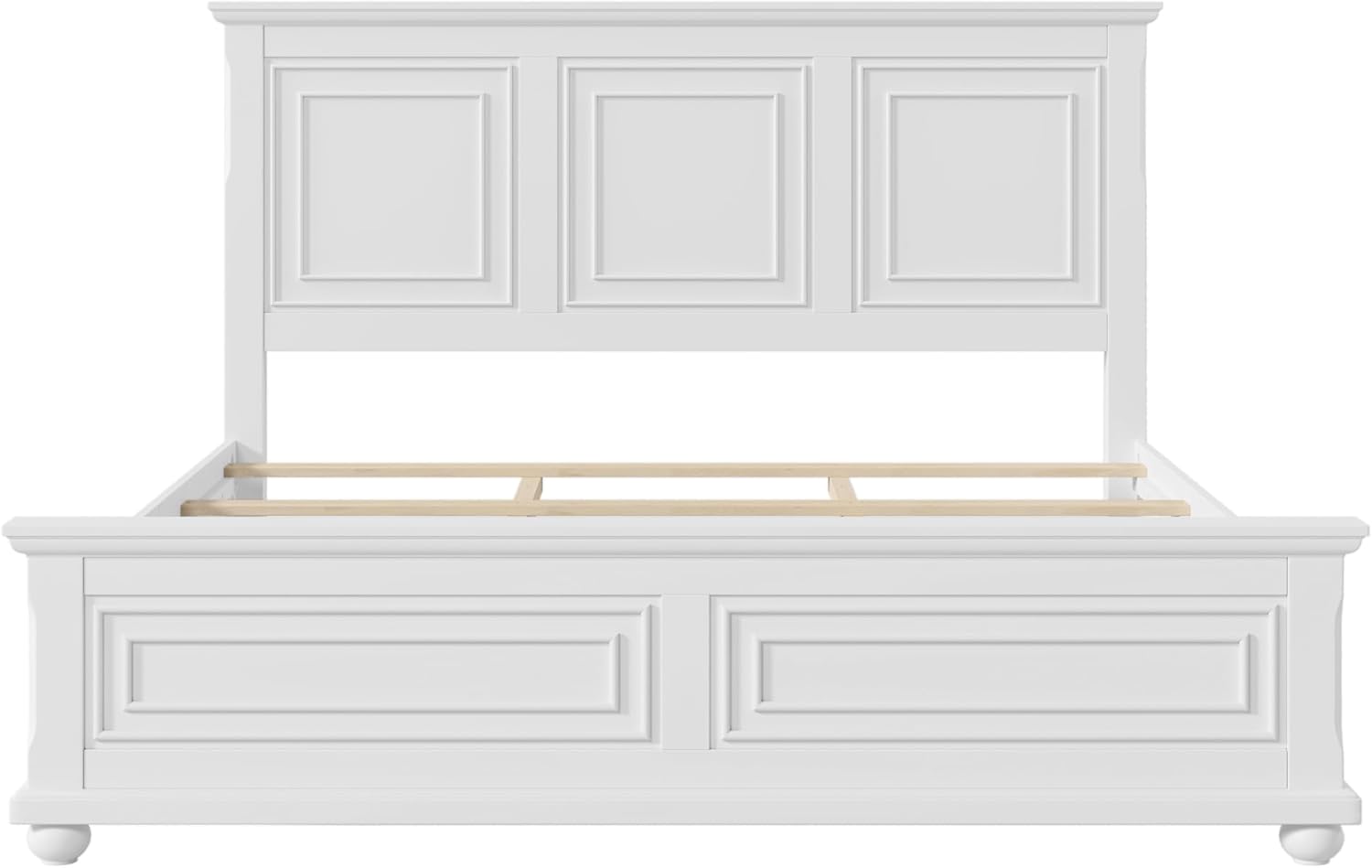 Merax King Size Bed Frame without mattress, showing wooden slats and headboard/footboard details.