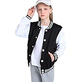 NICNZQI Kids Varsity Jacket Boys Girls Letterman Baseball Jacket Ages 2-14 | Soft, Lightweight 70% Polyester, 30% Cotton, Snap Front, Side Pockets, for School, Game Days, Christmas and Halloween