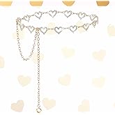 Grevosea Chain Belts for Women, Rhinestone Heart Belt Waist Chain Belt Adjustable Metal Body Belly for Dresses Jeans Trousers