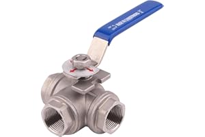 DERNORD 3-Way Ball Valve, T Mounting Pad, Stainless Steel 304 Female Type for Water, Oil, and Gas with Vinyl Locking Handle (