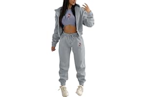 SUMENSUMEN Sweatpants And Sweatshirt Set For Women, Casual Outfit Athletic Suit Set Hooded Tracksuit 3 Piece Jogger Sweatsuit