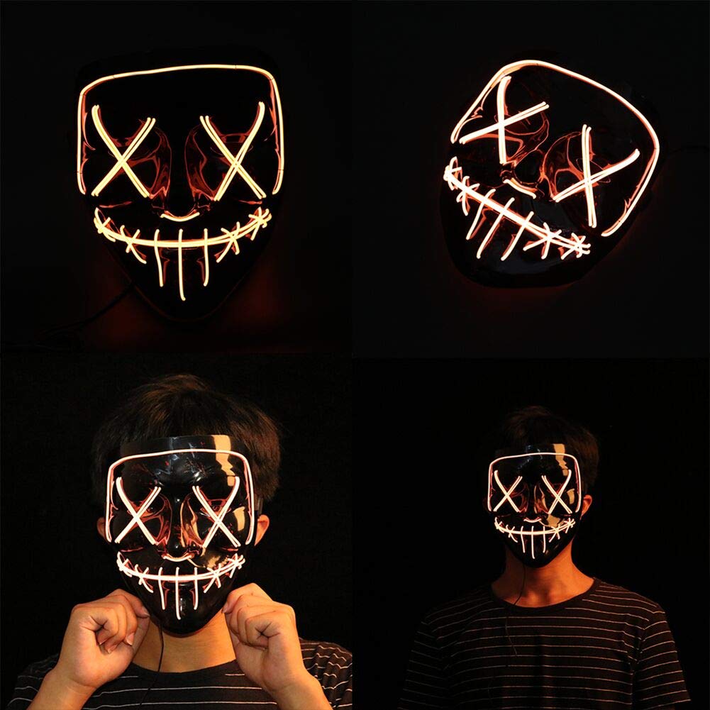 Trentixel 2 Pack LED Halloween Mask Halloween Scary Mask Cosplay Led Costume Mask EL Wire Light up for Halloween Festival Party