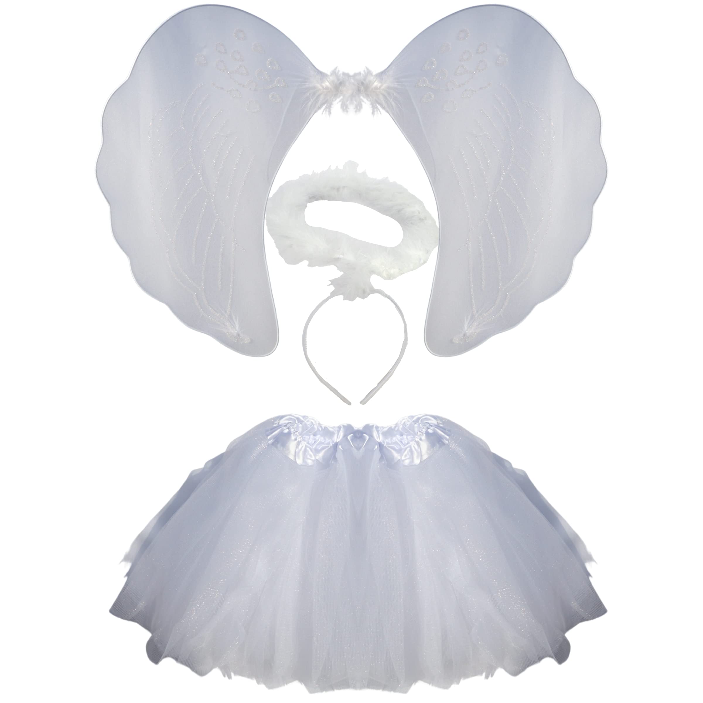 Topkids Accessories Angel Costume for Kids, Girls Dress up, Fancy Dress Kids, Angel Wings, Angel Halo, Costumes for Kids, Nativity, Fancy Dress for Kids & Toddlers, Girls Dressing Up Costumes (White)