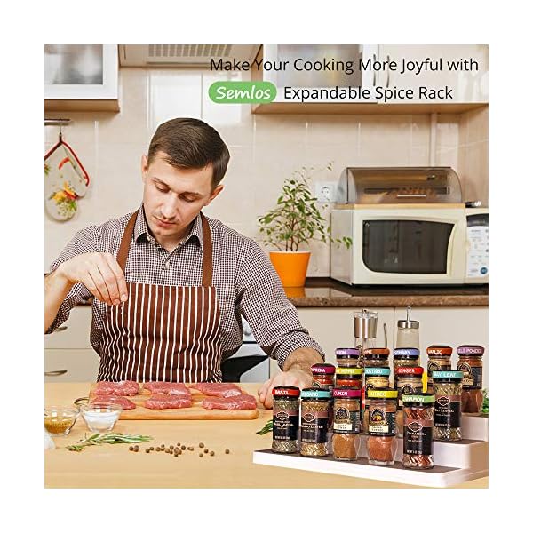 Semlos Expandable Spice Rack, 3-Tier Seasoning Shelf, Non-Slip Flavoring Organizer for Kitchen Pantry Cabinets Cosmetics…