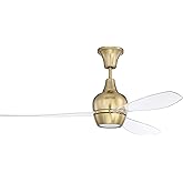 Craftmade BRD52SB3 Bordeaux Downrod/Semi-Flush Mount Heavy-Duty 52" Ceiling Fan with LED Light and Wall Control, 3 Clear Acry