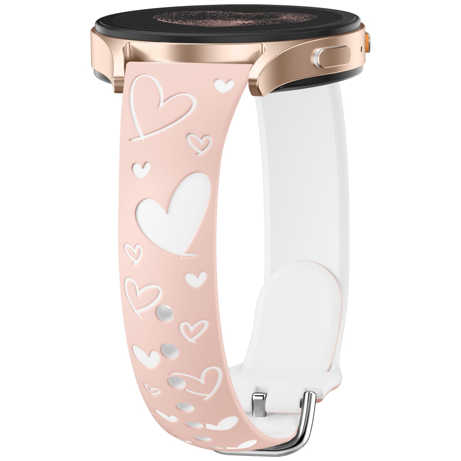Wepro 20mm Cute Thin Engraved Silicone Band for Samsung Watch 7 Bands for Galaxy Watch 6 5 4 FE Active 2 40mm 44mm 6 4 Classic 43mm 47mm 42mm 46mm 5 Pro 45mm 3 41mm Women Dressy Slim Heart Strap Pink
