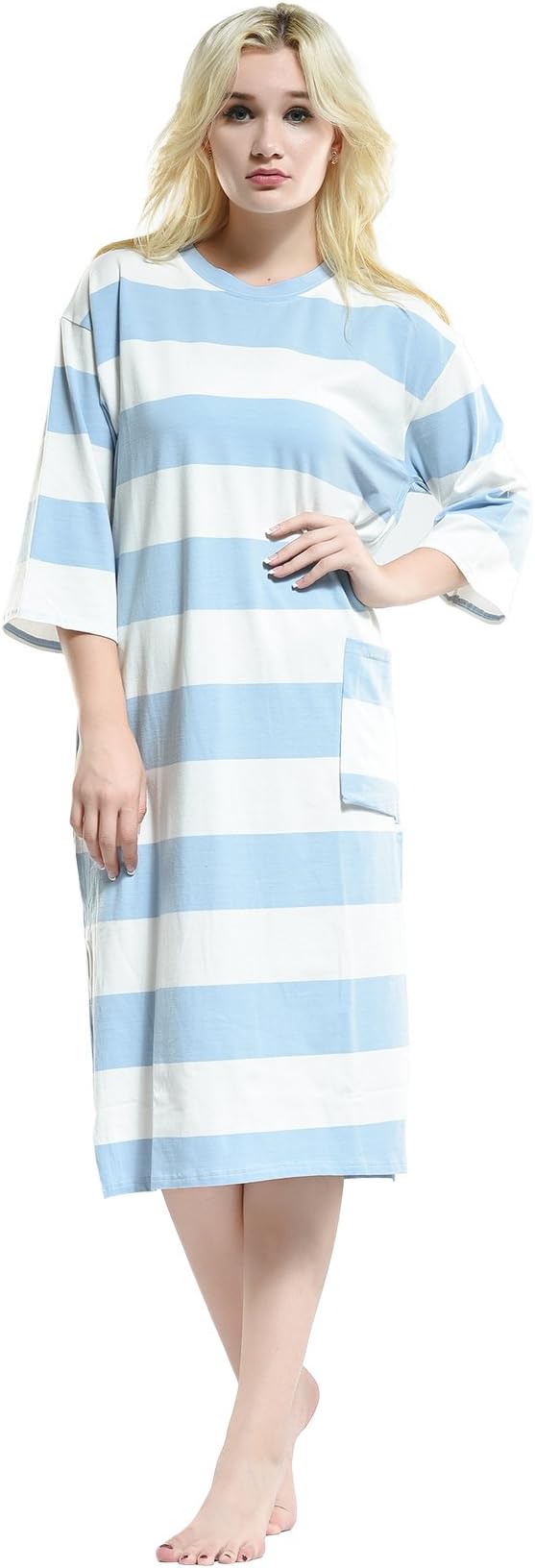 WOWPINK Women Pajamas Lingerie Nightshirt Nightgowns Sleepwear Tracksuits Nightwear Nightdress Sleepshirts (L, 83023 Blue)