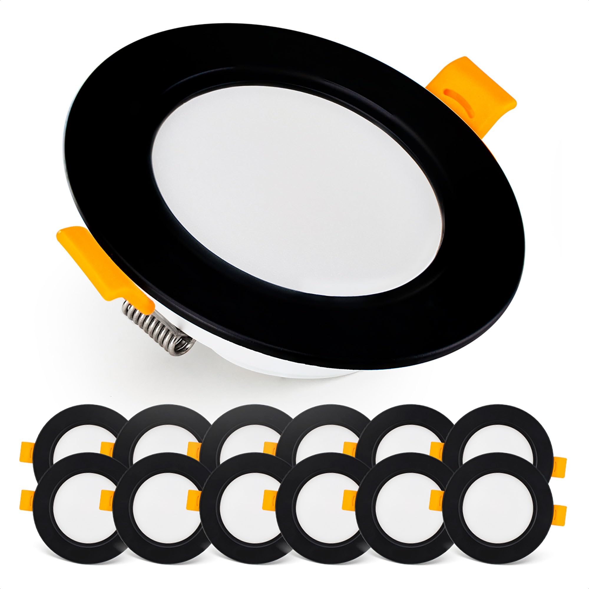 EMOS LED Downlights for Ceiling, 5W/500 Lumens, Warm White 3000K | IP54 Waterproof LED Spot Lights for Bathroom etc. | Set of 12 Recessed LED Ceiling Light, Black