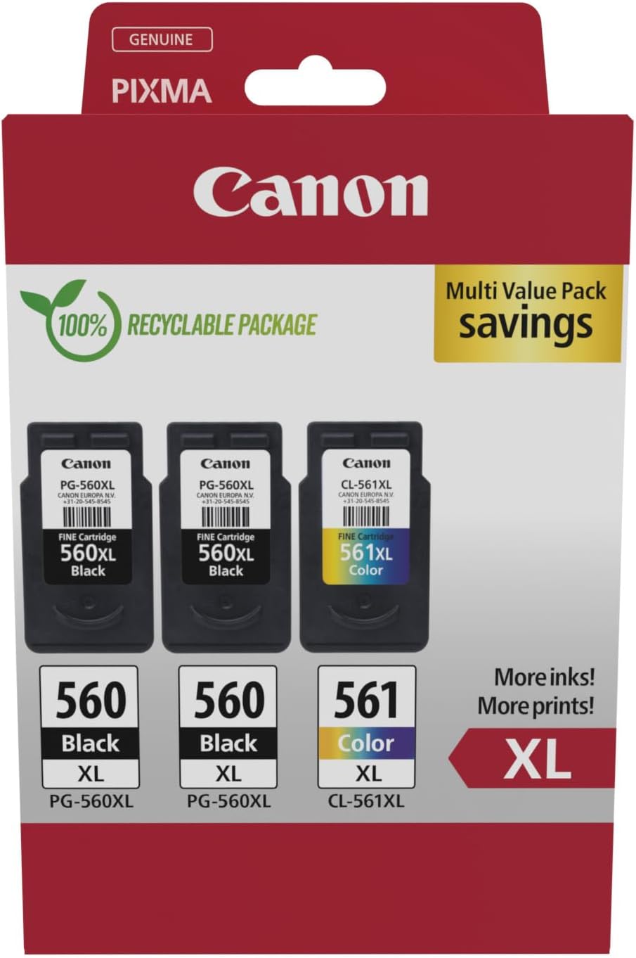 Canon PG-560XL CL-561XL High Yield Black Colour Ink Cartridges 3 Pack