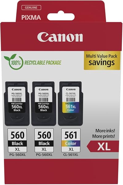 Canon PG-560XL CL-561XL High Yield Black Colour Ink Cartridges 3 Pack