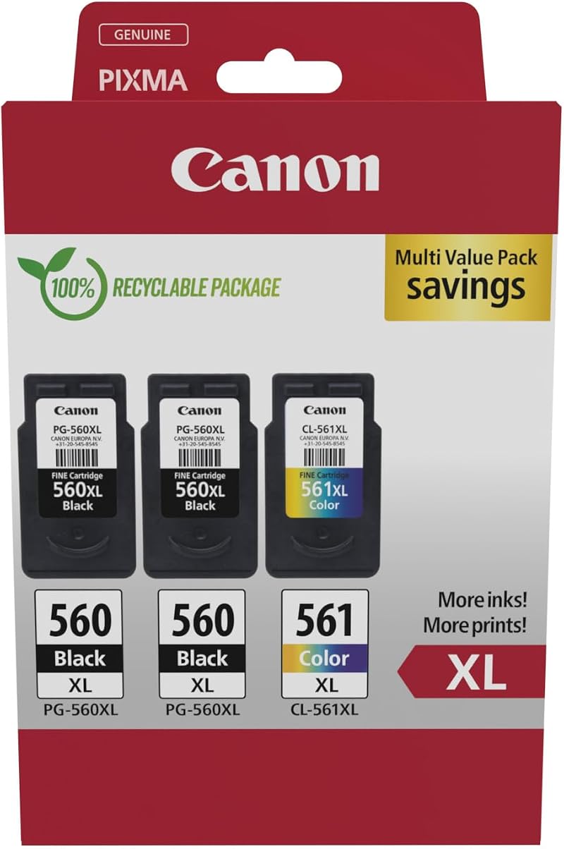 Canon PG-560XL CL-561XL High Yield Black Colour Ink Cartridges 3 Pack
