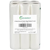 WishDirect Vacuum Sealer Machine Bags Rolls (6 Rolls), 11 Inch X 16 Feet Fit Inside Machine Heavy Duty Embossed Food Storage Saver Bags Rolls Compatible with Sous Vide and FoodSaver (Total 100 Feet)