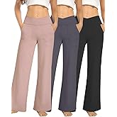 XFIFM 3 Pack Wide Leg Pants Woman Yoga Pants with Pockets Crossover Stretch Loose Casual Lounge Sweatpants