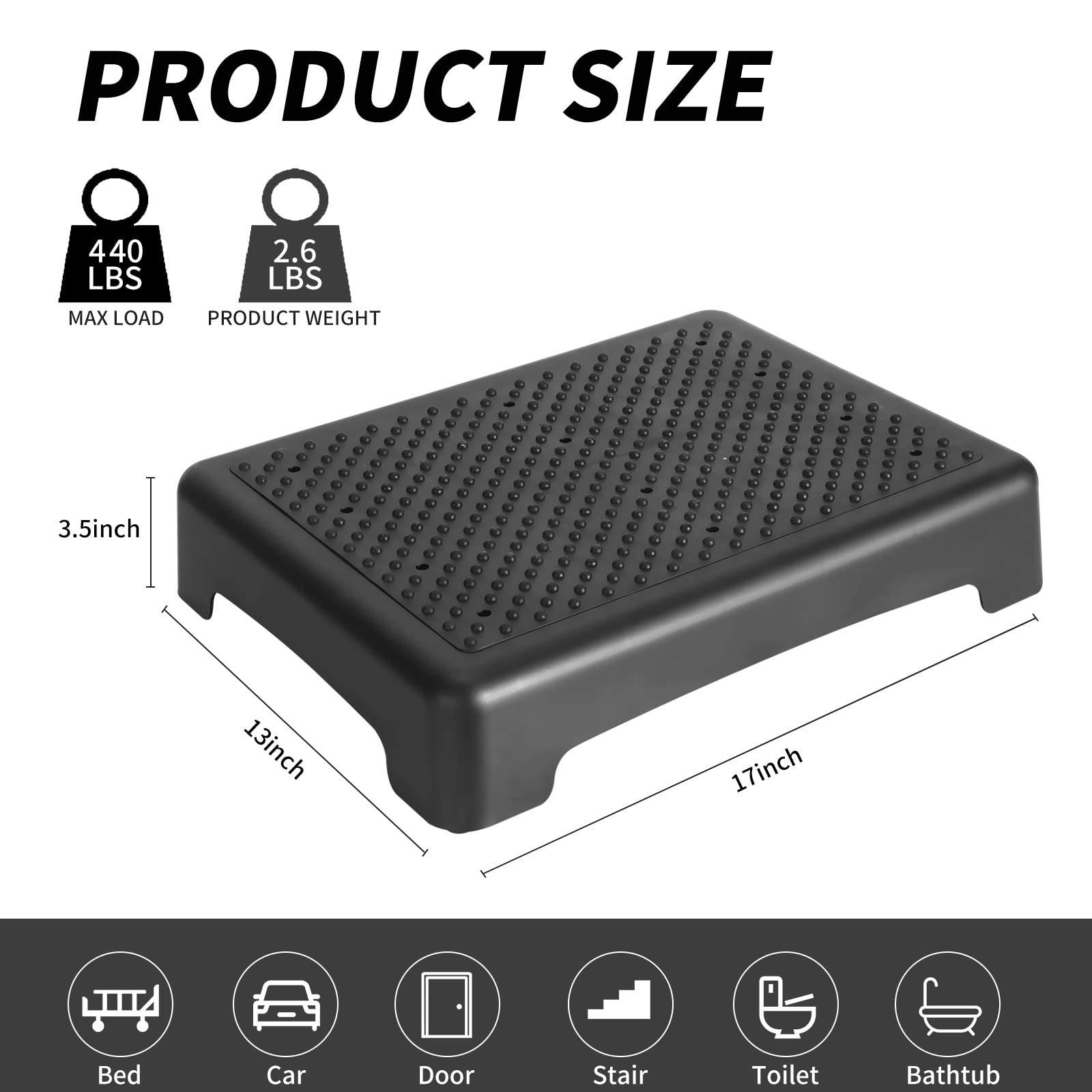fotree One Step Stool, Safety Step Platform for Senior ＆ Adults, Non-Slip Mobility Step Platform for Stair, Car, Bed, Chair, Shower, Bathtub, Outdoor, 3.5 Inch High Rise Stairs 440 Lbs Capacity