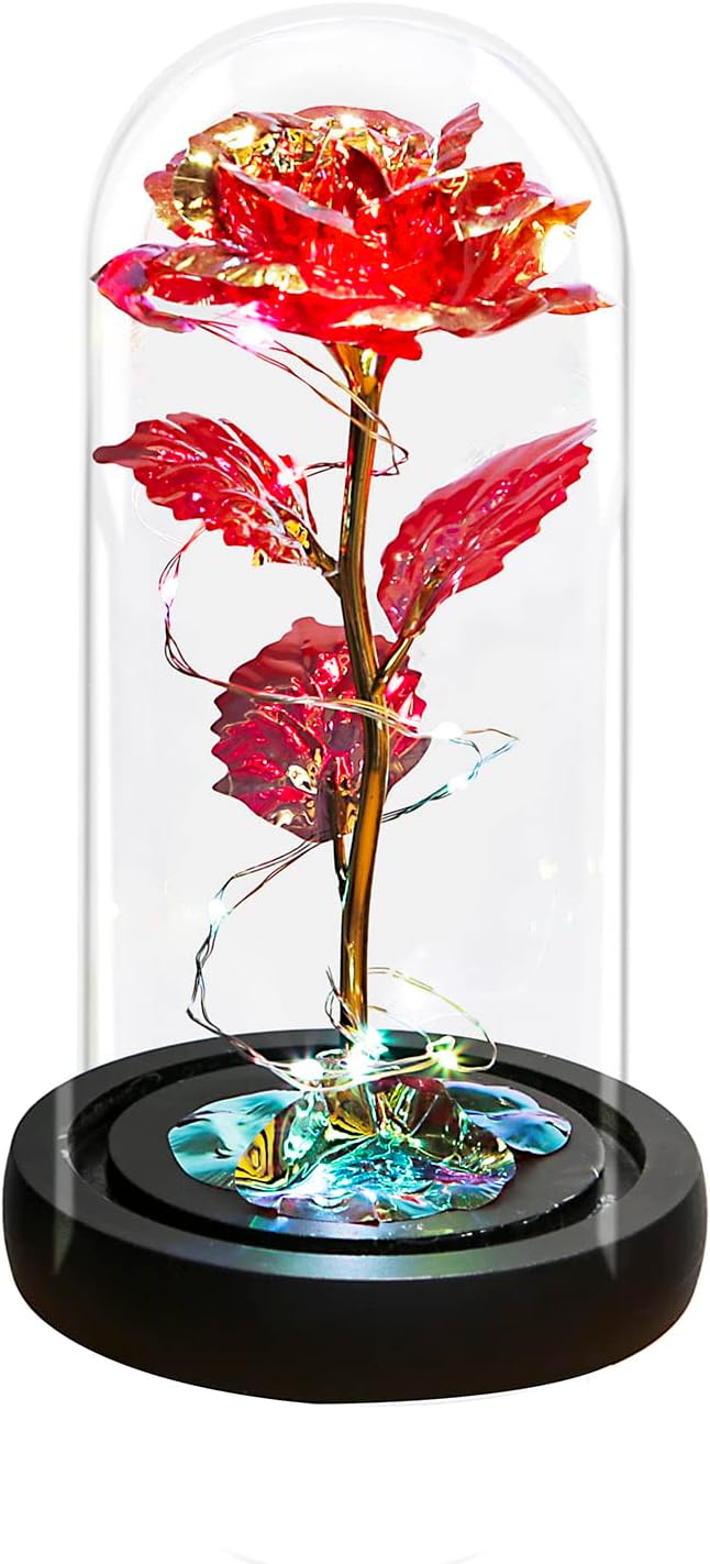 Dried & Preserved Flora - YCJIAAUT Glass Rose Galaxy Rose Enchanted Rose Light Up Rose Glass Rose Flower Gift Glass Roses Mom Forever Rose Rose in Glass Dome Glass Flower Infinity Rose for Women