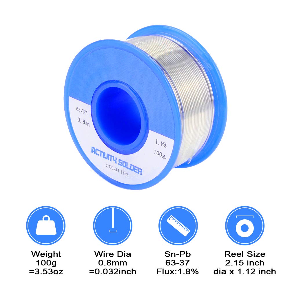 HUICAO Rosin Core Solder 63/37 Wire Solder for Electrical Repair Wiring Circuit Boards – 100 g (0.032 inch / 0.8mm)