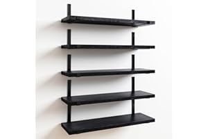Fixwal Floating Shelves Set of 5, Width 4.7 Inches Black Wall Shelves, Rustic Wood Wall Storage Shelves for Bedroom, Living Room, Kitchen, Bathroom, Home Decor, Laundry Room, Office and Plants (Black)