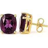 SeagullIN Women's 18K Gold Plated 8x10mm Princess Cut Gemstone Stud Earrings – Birthstone Jewelry for Her – Classic Cushion Studs
